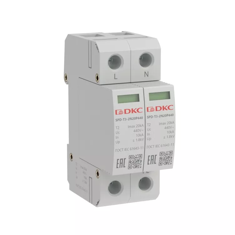 ���������� ������ �� ������c��� �������������� (����) YON max ��� 3 2� Imax 20kA �� ������� ������� Un 440V | SPD-T3-2N20P440 | DKC