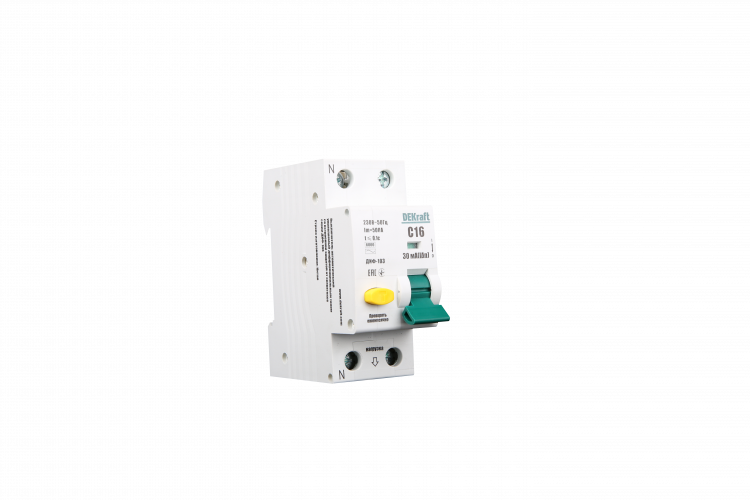 Автоматический выключатель дифференциального тока АВДТ 1Р+N 20А 30мА тип A х-ка С ДИФ-103 6кА DEKraft