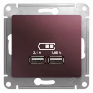 Glossa Баклажановый USB Розетка, 5В/2100мА, 2х5В/1050мА, механизм Schneider Electric