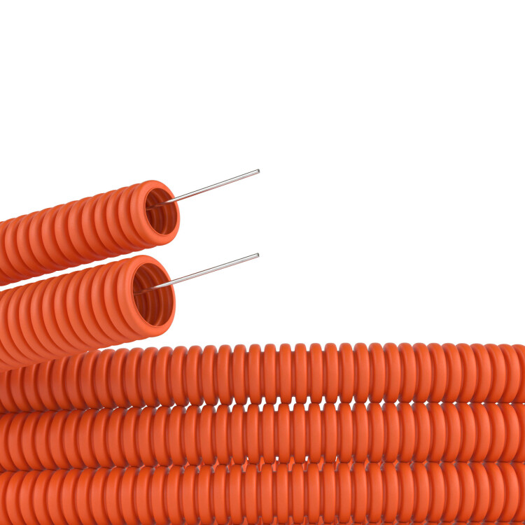 Труба гибкая гофрированная 16мм с протяжкой лёгкая (100м) оранжевый DKC