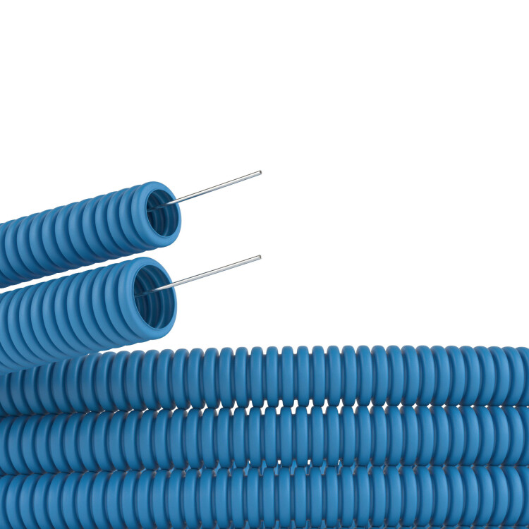 Труба гибкая гофрированная ППЛ 16мм с протяжкой лёгкая (100м) синий DKC