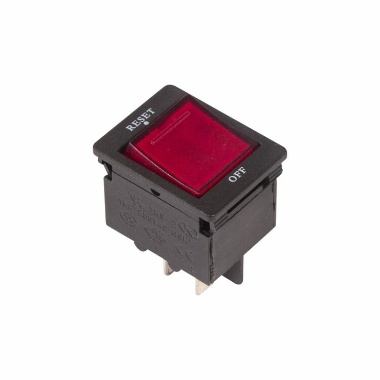 Выключатель - автомат клавишный 250V 15А (4с) RESET-OFF красный с подсветкой REXANT