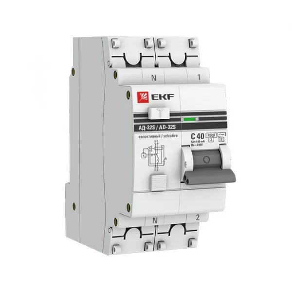 Выключатель автоматический дифференциальный АД-32 (селективный) 1п+N 40A C 100мА тип AC PROxima EKF
