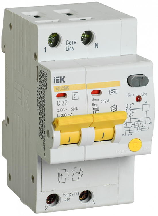 Выключатель автоматический дифференциальный АД12MS 2п 32А C 300мА тип A (3 мод) IEK