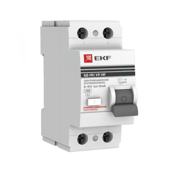 Выключатель дифференциальный (УЗО) ВД-100 2п 16А 10мА тип AC PROxima EKF