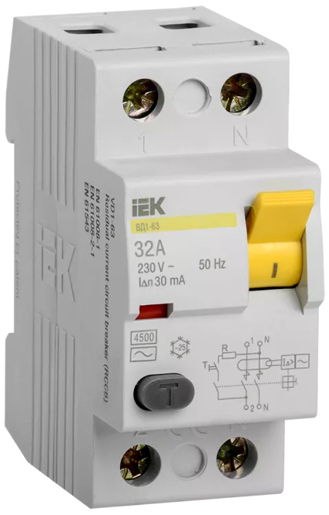 Выключатель дифференциальный (УЗО) ВД1-63 2п 32А 30мА тип AC IEK