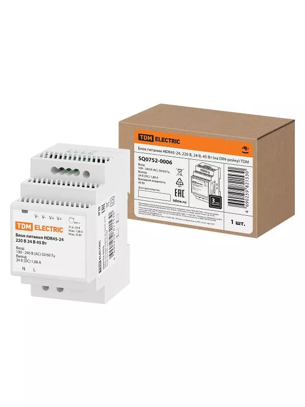 ���� ������� HDR45-24, 220 �, 24 �, 45 �� (�� DIN-�����) | SQ0752-0006 | TDM