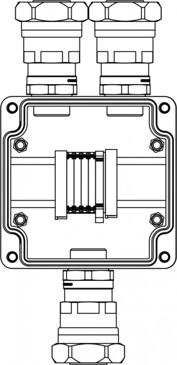 Коробка клеммная Ex из GRP; 1Ex e IIC T5 Gb / Ex tb IIIB T95°C Db /IP66; Клеммы 4 кв.мм - 5 шт.; А,С: ввод D10,5-18мм под небронир-ный кабель в мета