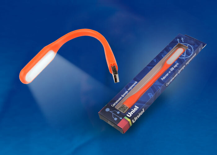 TLD-541 Orange Светильник-фонарь переносной , прорезиненный корпус, 6 LED, питание от USB-порта, цвет-оранжевый. Uniel
